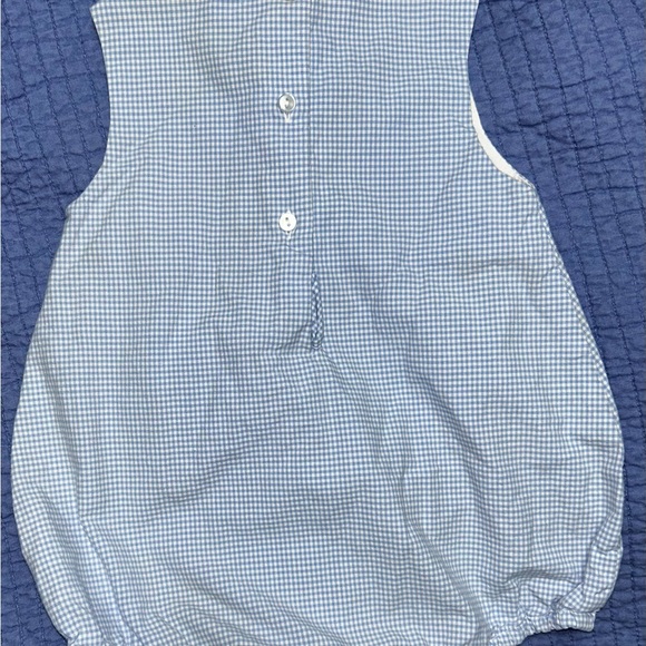 Petit Pomme blue gingham Jon Jon with lion appliqué sz 6 months smoke free home - Picture 4 of 4
